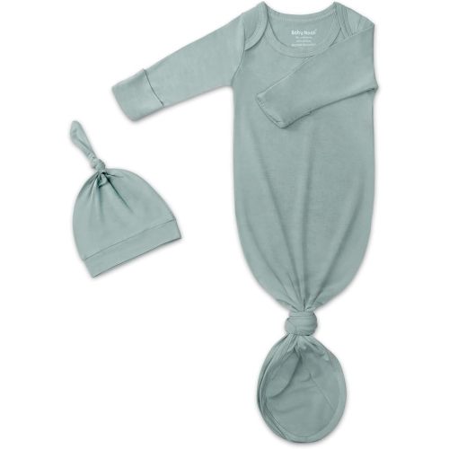 Newborn Baby Knotted Gown, Super Soft Silky Infant Long Sleeve Sleeper for Baby Girl Gifts and Boy Sleeping Bag with Hat