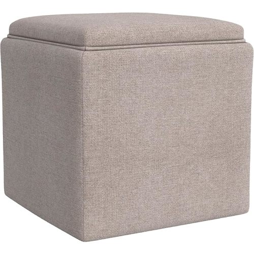 Homepop Home Decor |HomePop Storage Ottoman with Tray Top|Upholstered Modern Square Storage Ottoman with Storage for Living Room & Bedroom, Light Brown Woven