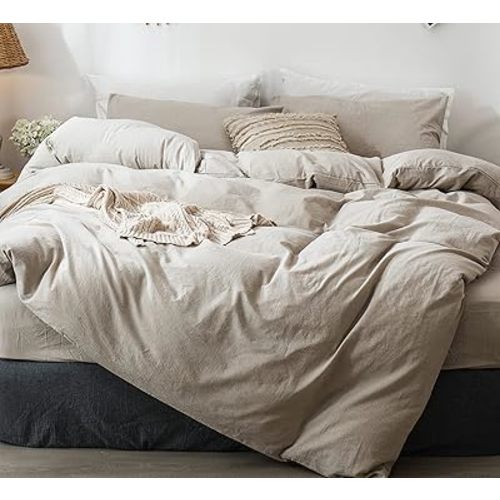 MooMee Duvet Cover Set 100% Washed Cotton Linen Like Oversized King