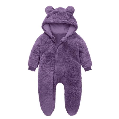 Baby Fluffy Jumpsuit Hooded Fleece Rompers Long Sleeve Zipper Onesie Outwear Purple 0-3 Months