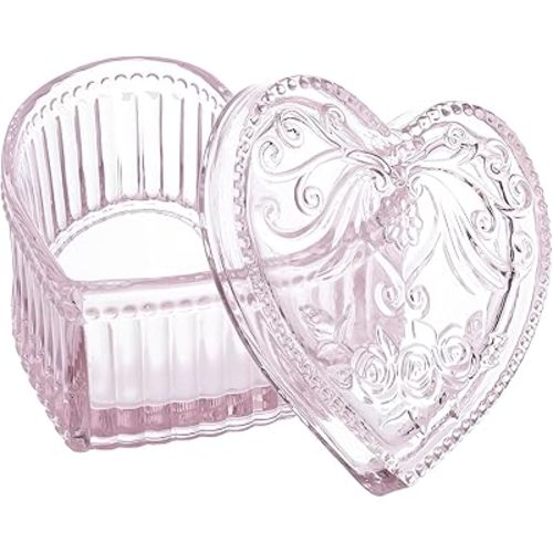 Gaolinci Crystal Glass Heart-Shaped Storage Box Embossed Jewelry Box Candy Box with Lid