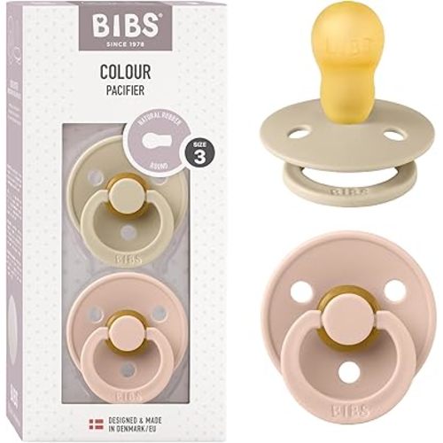 BIBS Pacifiers Colour Collection | Natural Rubber Baby Pacifier | Set of 2 BPA-Free Soothers | Made in Denmark | 18+ Months (Pack of 2) | Vanilla/Blush