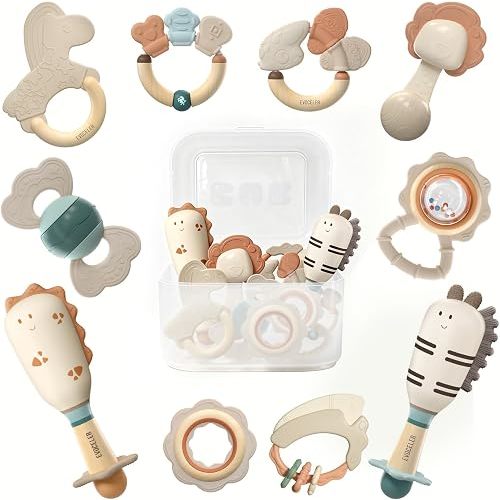 Baby Rattles & Teethers 10PCS, Infant Toys 0-6M, Newborn Sensory Gift Set