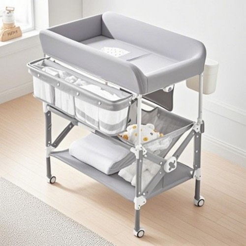 Baby Changing Table Dresser ¨C Grey, with Drawers, Power Outlet & LED Light, Nursery Organizer for Newborns