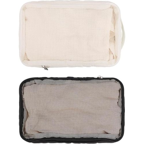 lasuroa 2pcs Baby Diaper Bag Organizer Pouches, Waterproof Polyester Reusable Baby Mesh Bag Organizer Packing Cubes Wipes Holder Wet Caddy Organizing Pouches for Cloth Diapers (Black, Off-White)
