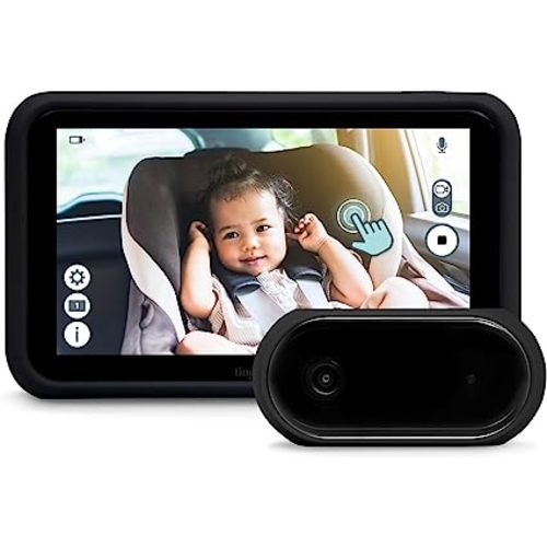 Tiny Traveler 5” HD Touch Screen Baby Car Monitor – Hackproof, No WiFi Baby Camera for Travel Home – Rear-Facing Car Seat Monitor with Night Vision Headrest or Clamp Mount Baby Reminder Alert White