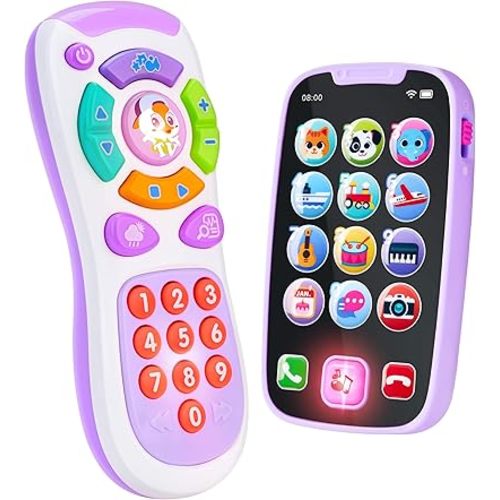 JOYIN Baby Learning Phone and Remote Toy for Toddler, Fun Smartphone Toys with Music for Infants, Boys or Girls, Holiday Stocking Stuffers, Kids Birthday Gift