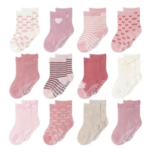 The Peanutshell Baby Girls 12pk Organic Cotton Socks, Blush/Mauve - Infant, 3-12 Months