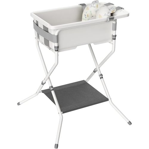 iNeibo Collapsible Baby Bathtub with Stand and Soft Infant Cushion - Suitable for 0-36 Months Toddlers - Back Pain Saving Design