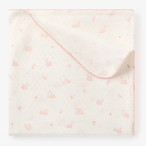 Pink Swan Print Organic Cotton Pointelle Baby Blanket – Elegant Baby