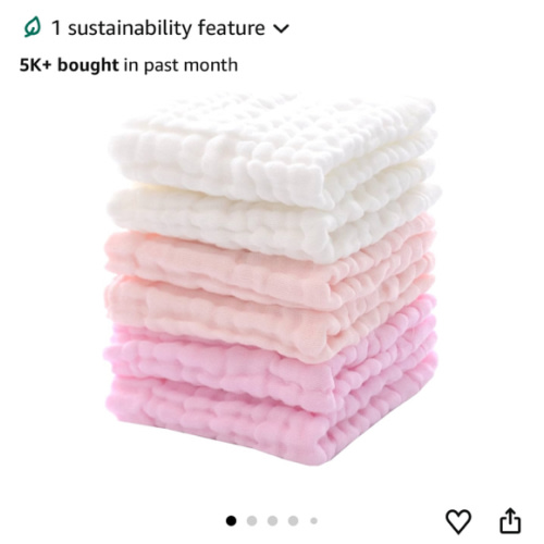 MUKIN Baby Washcloths and Burp Cloths, Soft Absorbent Towels for Newborns, 6 Pack, 12x12 Inches (Pink)