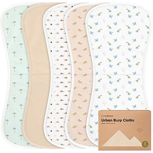 Organic Burp Cloths Baby Boy & Girl - 5-Pack Super Absorbent Cotton Burping Cloths for Babies, Soft & Plush Newborn Spit Up Rags, Infant Towels for Milk Spit Up, Unisex, Large 21" x 10" (Roarsome)