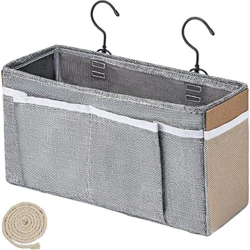 Feoqibu Bedside Caddy, bedside organizer, Hanging Organizers, Storage Bags with Self-adhesive on The Back to Hang Over Beds for Headboards, Bunk Bed, Car Seat Back Organizers (Upgraded Version Grey)