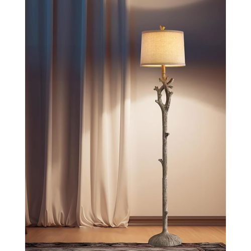 OYEARS Retro Farmhouse Floor Lamp for Living Room Rustic Standing Lamps Tree Trunk Deco Modern Country Vintage Wood Floor Lamp（Brown）