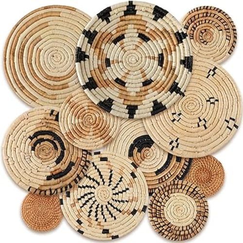 Tatuo 11 Pcs Boho Wall Basket Decor Bulrush Woven Wall Hanging Art Round Farmhouse Rustic Handmade Wicker for Summer Home, Bedroom, Living Room, Kitchen Decorations, Multi Sizes(Artistic)