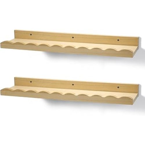 Suzile 2 Pcs Scalloped Shelves Wall Floating Shelves Set for Room, Bathroom, Bedroom, Cute Room Decor Aesthetic and Books, Toys, Photo Frames Storage(23",Natural)