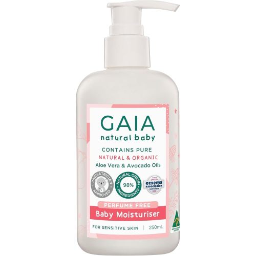 GAIA Natural Baby Moisturiser | 98% Natural Origin | Sensitive Skin formula | organic Avocado Oil | organic Aloe Vera | Nut Oil Free | Perfume Free | Paraben Free | Australian Made | 250ml