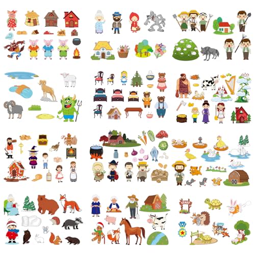 Windkream 12 Set Felt Board Stories Pieces Set Felt Animals Bible Fairy Tales for Preschool Animals Figures Flannel Board Stories for Toddlers Preschool Kindergarten Storytelling(Nursery Tales)
