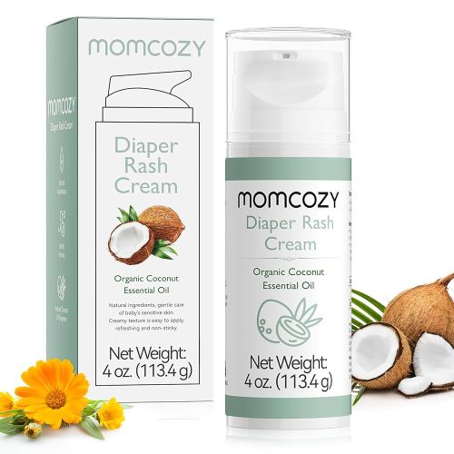 Momcozy Baby Diaper Rash Cream, Baby Diaper Cream Daily Use for Skin Care, Natural Ingredients Coconut Diaper Cream, Fragrances Free Hypoallergenic for Sensitive Skin, 4 oz