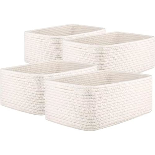 OIAHOMY 4 Pack Storage Baskets for Organizing, Small Bins for Shelves, Cute Decorative Storage Bins, Organizer Baskets for Gifts Empty, 13.8''Lx9.8''Wx5.5''H, White