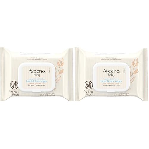 Aveeno Baby Fragrance-Free Hand & Face Wipes with Oat Extract & Aloe, Cleansing & Moisturizing Baby Wipes for Sensitive Skin, Sulfate-, Alcohol-, Paraben- & Dye-Free, Hypoallergenic, 25 ct (Pack of 8)
