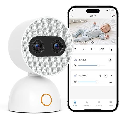 Simsky Smart Baby Monitor with 2×4MP Camera, 6X Optical Quality Zoom, 32GB Local Storage, AI Tracking, Intelligence Detection, Pan-Tilt-Zoom, Add-on Camera Monitor