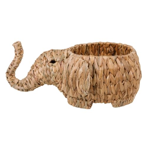 Synovana Rattan Elephant Wicker Storage Basket - Animal Shaped Handwoven Water Hyacinth Rattan Organizer for Bedroom, Living Room, Laundry Room