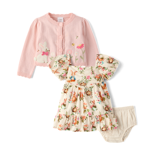 Baby Girls Applique Bunny 2-Piece Outfit Set - Enchanted Garden - Multi