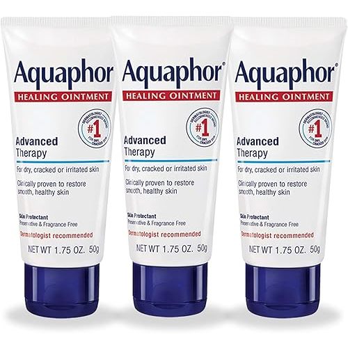 Aquaphor Advanced Therapy Healing Ointment, Hypoallergenic, Fragrance Free Body Moisturizer for Dry Skin and Minor Wound Care, Travel Size Skin Care Set, 1.75 Oz Tube, Pack of 3