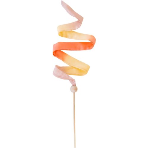 Sarah's Silks Mini Streamers - Ribbon Wand for Kids, Pretend Play, Dance, Baton Stick Twirling, and Gymnastics Party Favors | 100% Silk Wood Montessori and Waldorf Toys (Boho Rainbow)