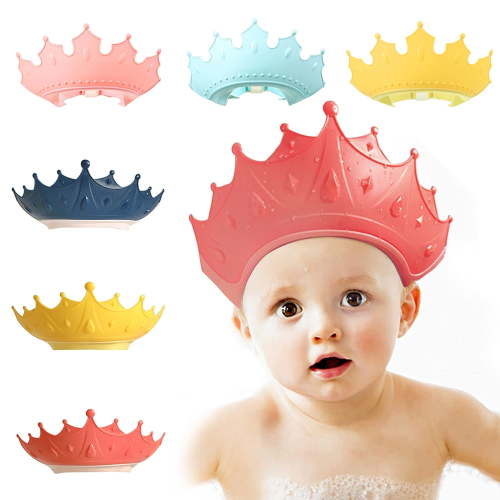 Shower Cap for Kids Crown Baby Shower Caps Hair Washing Hat for Toddlers Adjustable Silicone Baby Bath Hat- the Baby Bath More Fun, Prevent Water Backflow