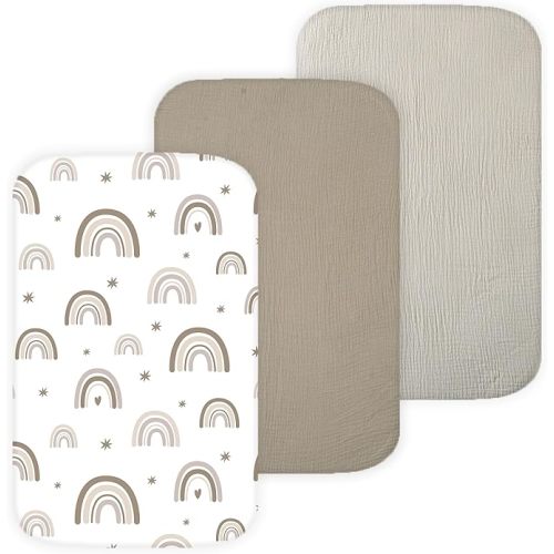 Muslin Bassinet Sheets for Baby Delight Beside Me, BCOL, Chicco LullaGo, Delta Children Bondi, Skylar, Semphis by TansyPanda, 3PC, 20x32 in, Ultra Soft, Breathable, Snug Fit, Unisex Boys Girls, Maadi