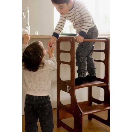 Toddler Tower. This one converts to a mini table: 4-in-1 foldable Montessori wooden high chair counter height high chair foldable, counter stool, baby chair, kitchen furniture