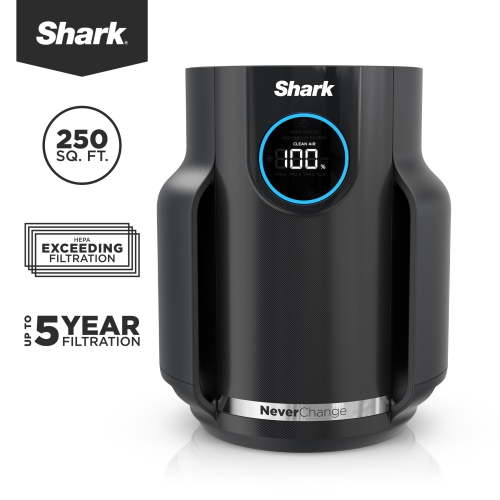 Shark NeverChange Compact Pro 250 Sq Ft HEPA Air Purifier, 5-Year HEPA-Exceeding Filter, Captures Pollutants, Pet Dander, Dust, and Smoke, HP070 Black