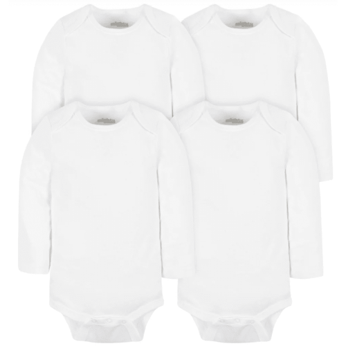 4-Pack Baby Neutral White Long Sleeve Bodysuits 6 Months