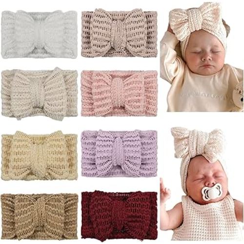 Hair Bow Turban Knotted Head Wraps, Hollow Big Bow Headbands, Stretchy Hair bands 8Pcs for Newborn Infant Toddlers Girls