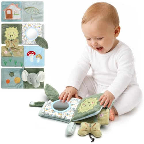 haakaa Soft Baby Books with Mirror, Sensory Crinkle Books for Babies 0m+ | Tummy Time Mirror, Crinkle Page, Touch and Feel baby books, Peek-a-Boo Fun, Squeaker Toy, Fine Motor Skills, Travel Friendly