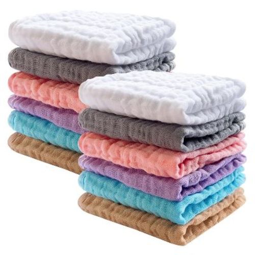 12 Pack Baby Muslin Washcloths - Soft Face Cloths for Newborn, Absorbent Bath Wash Cloths, Wipes