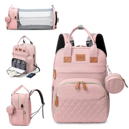 JSTPRO Diaper Bag Backpack, Large Diaper Bag with Changing Station, Baby Bag, New Mom Gifts, Lightweight Waterproof Unisex Diaper Bag with Insulated Pockets and USB Charging Port, Pink