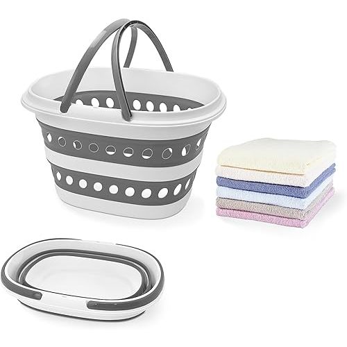 Compact Collapsible Laundry Basket, Small Size Pop-Up Hamper Perfect for Bedroom Side,Bathroom,Travel, Not for Large Families, Foldable with Handle, Measures 16 x 12.5 x 9.5 In, (Gray)