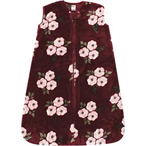 Hudson Baby Unisex Baby Plush Sleeping Bag, Sack, Blanket, Burgundy Floral Sleeveless, 6-12 Months