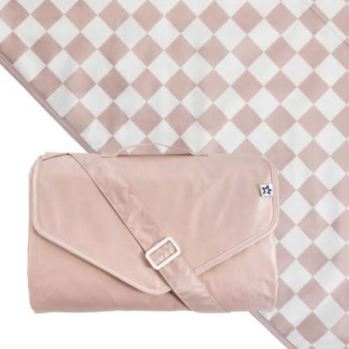 Tiny Twinkle Waterproof Picnic Blanket | 5'x7' 100% Recycled Polyester, Sandproof, Foldable, Portable for Beach, Camping, Travel (Beige Checkers)