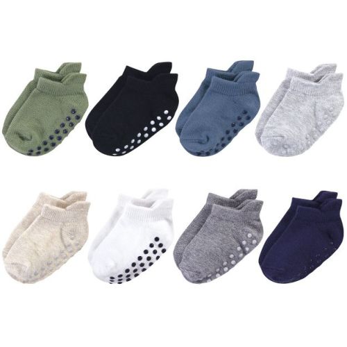Touched by Nature Baby and Toddler Boy Organic Cotton Socks with Non-Skid Gripper for Fall Resistance, Solid Blue Black, 6-12 Months