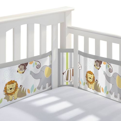 BreathableBaby Breathable Mesh Crib Liner for Full Sized Crib, Classic 3mm Mesh - Safari Fun Too: Animal Icon Pattern, 193" Length