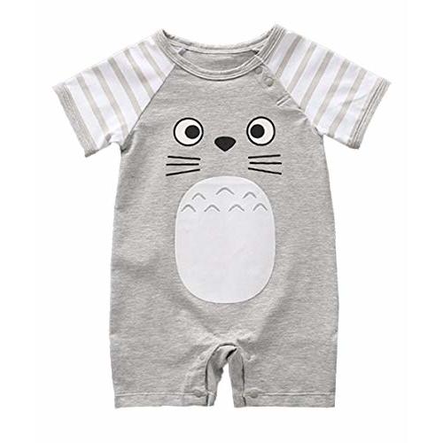 stylesilove Unisex Baby Cotton Onesie - Short Sleeve Outfit with Cute Graphics, Striped Sleeves, 3-24 Months