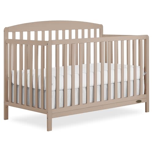 Dream On Me Odelle 5-in-1 Convertible Full-Size Baby Crib in Almond Butter, GreenGuard Gold & BSA Converts to Toddler, Day & Full-Size Bed, Sustainable Pinewood, 3 Mattress Heights