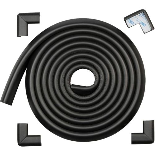 Roving Cove HeftyFit Edge Corner Protector Baby Proofing (Large 15ft Edge 4 Corners), Heavy-Duty, Soft NBR Rubber Foam, Furniture Fireplace Safety Bumper Guard, 3M Adhesive, Onyx Black
