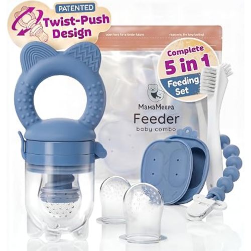 Baby Fruit Feeder & Popsicle Molds Set – Baby Food Feeder Nibbler, Breastmilk Popsicle Molds, Grip Handle, Safety Strap & Cleaning Brush – Feeding Essentials 6–12 Months (Blue)