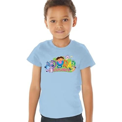 Popfunk Dora The Explorer Classic Logo with Boots and Swiper Kids T Shirt for Youth Toddler Boys and Girls