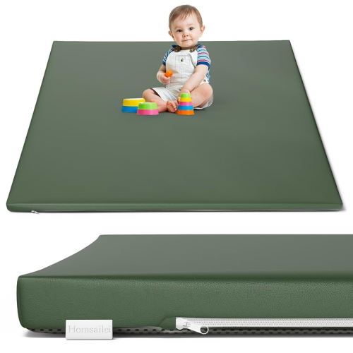 Padded Baby Play Mat 50 x 50, 1.2in Extra Thick & Super Soft Non Toxic Leathaire Baby Mat for Floor, Anti-Slip & Waterproof Baby Crawling Mat for Boy or Girl, Green